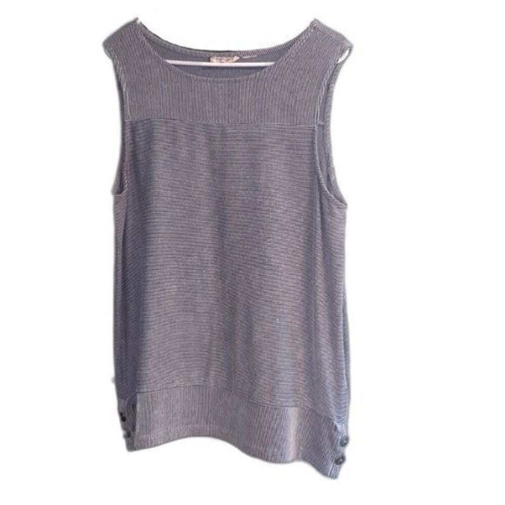 Christian Siriano Tunic Top XL Striped Knit Sleeveless Side Button Office Fall